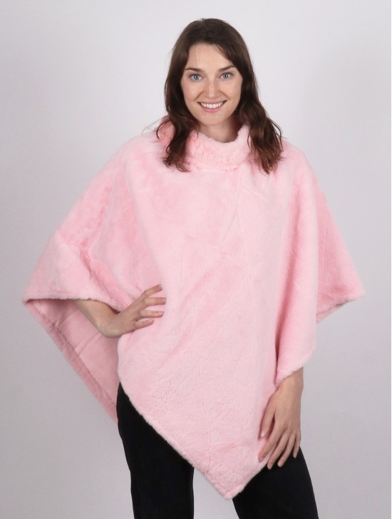 Soft Faux Fur Cape W/Fur Collar